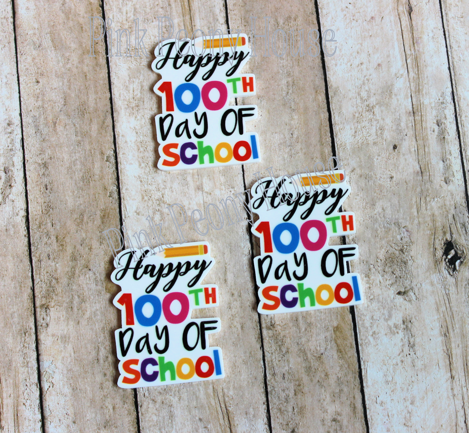 100thdayx3b Happy 100th Day of School Planar Resins Flatback ( 3 pcs )