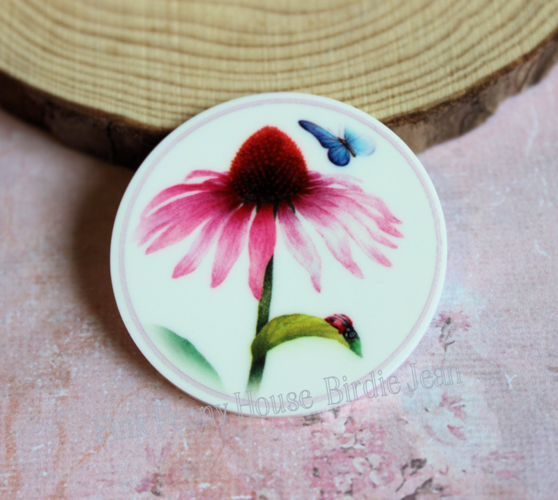 Pink Coneflower Gardening Butterfly Pollinator Planar Resin ( 1 pc )