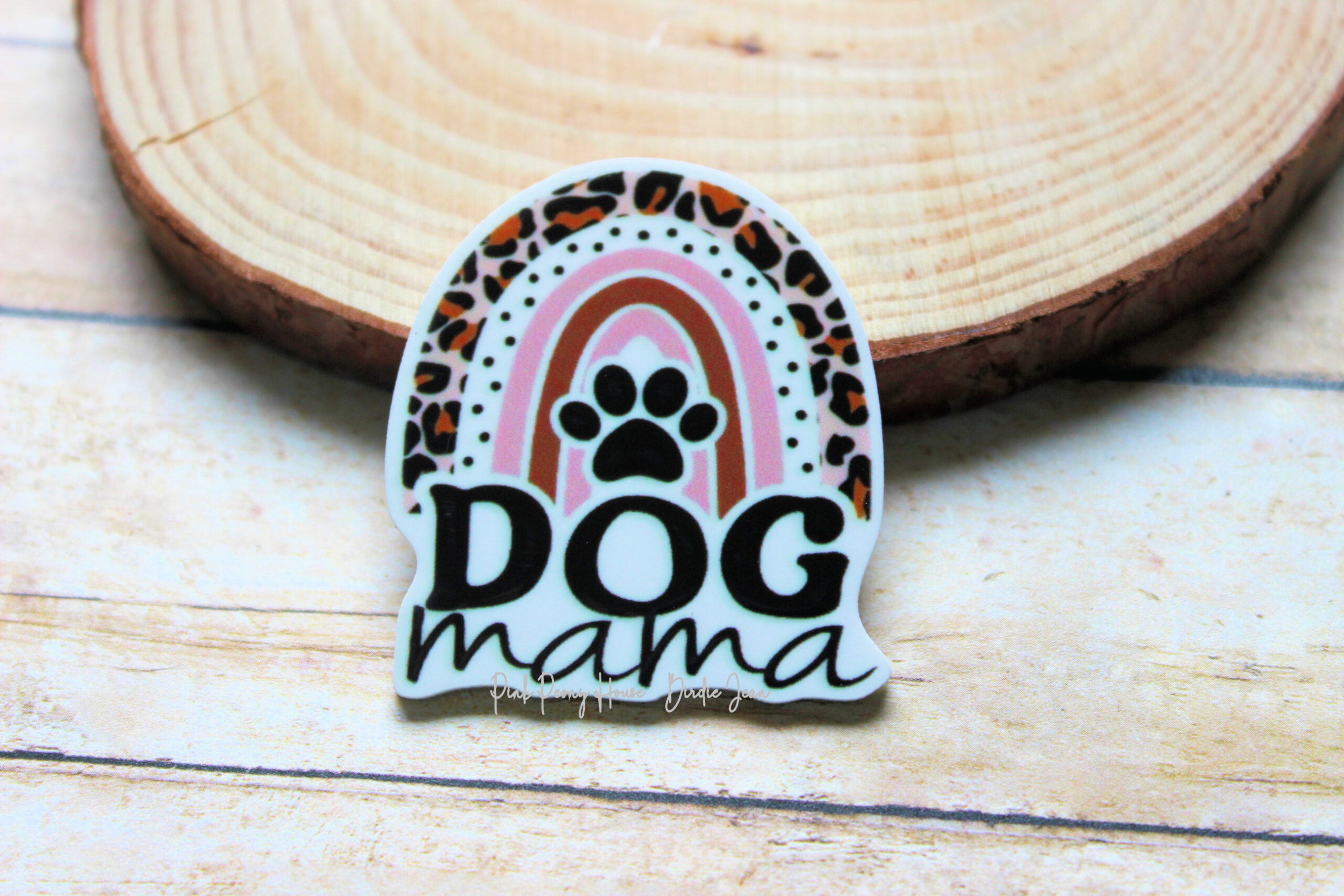 dogmama1a Neutral Rainbow Leopard DOG MAMA Planar Resin Flatback