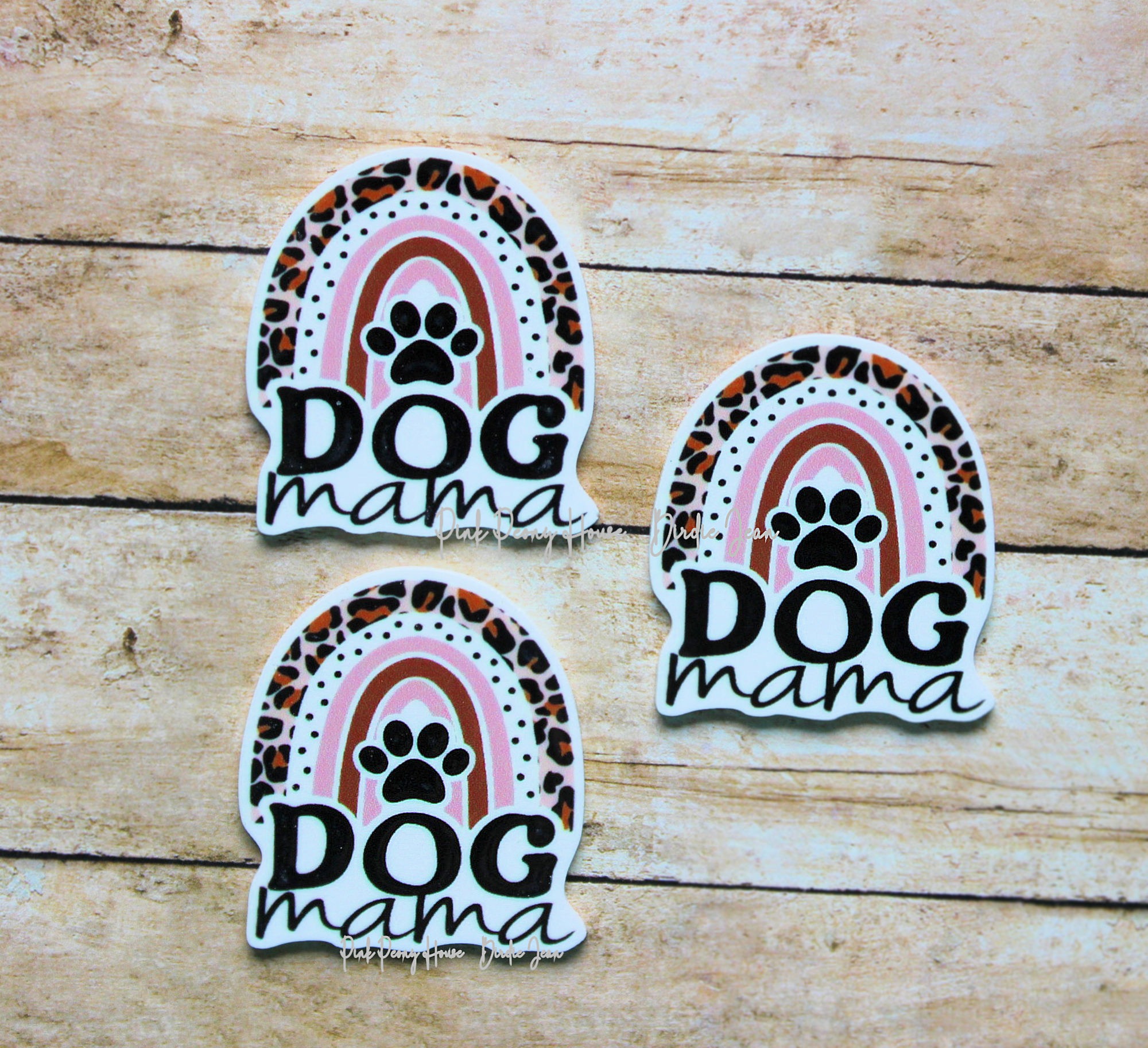 dogmama3a Neutral Rainbow Leopard DOG MAMA Planar Resin Flatback (3 pcs )