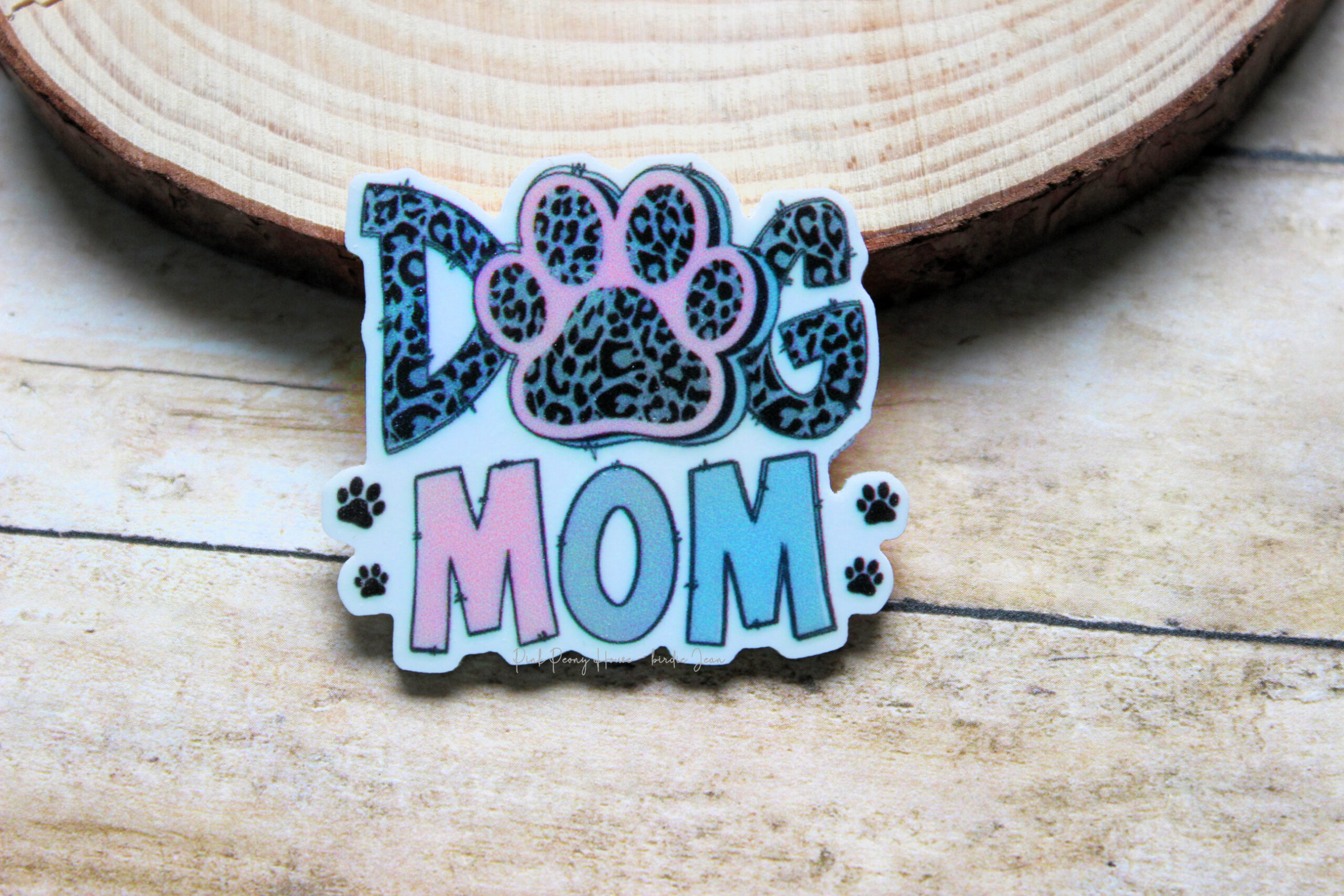 dogmom1a Dog Mom Leopard Paw Print Planar Resin Flatback (1 pc )