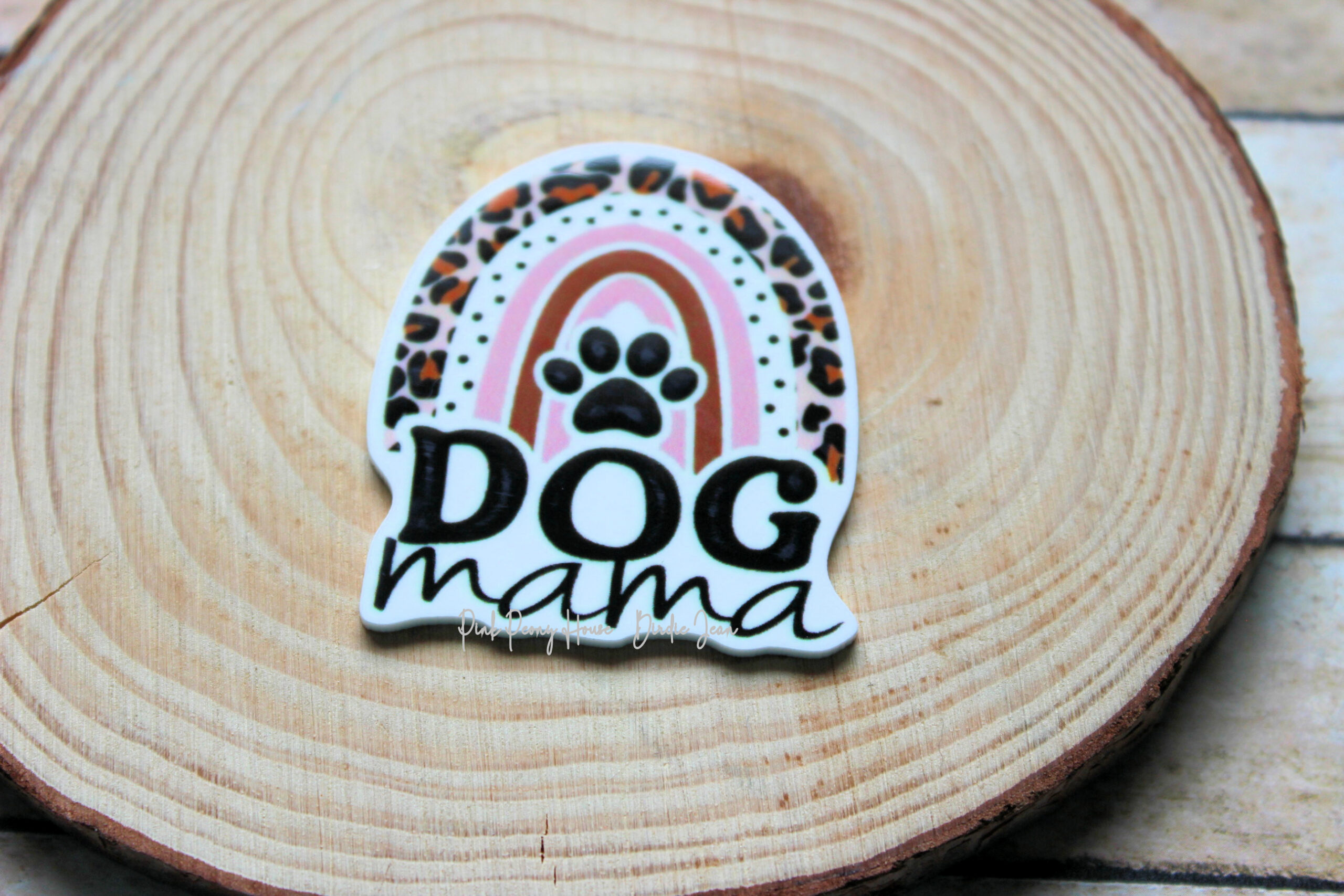 dogmom1c Neutral Rainbow Leopard DOG MAMA Planar Resin Flatback