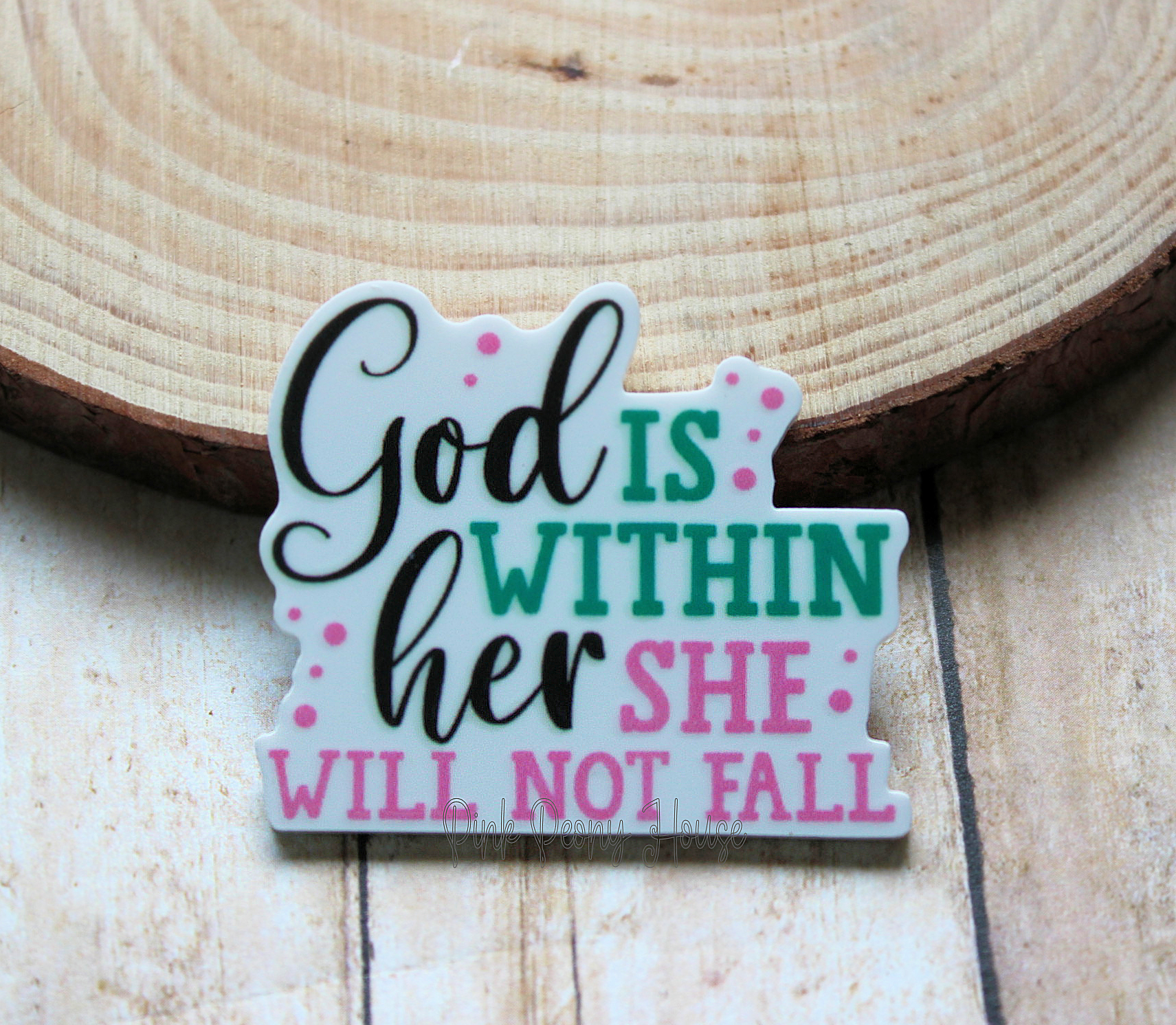 godwithin1a God Is Within Her She Will Not Fail - Bible Scripture Planar Resin Flatback ( 1 pc)