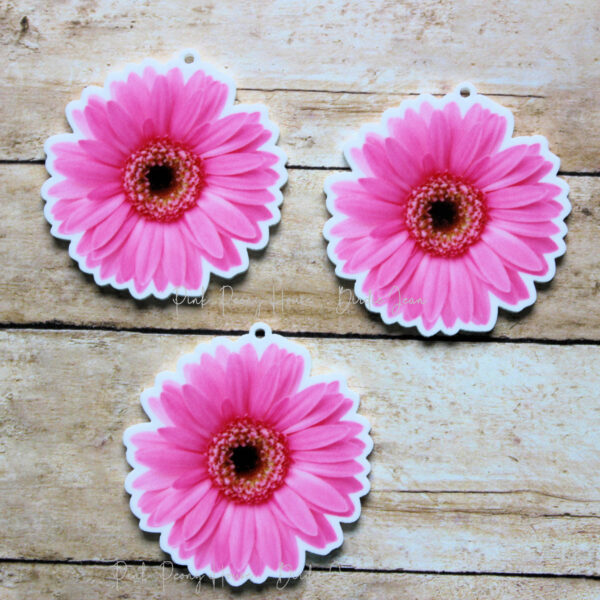 Pink Gerbera Daisy Flower Planar Resin Flatback ( 3 pcs )