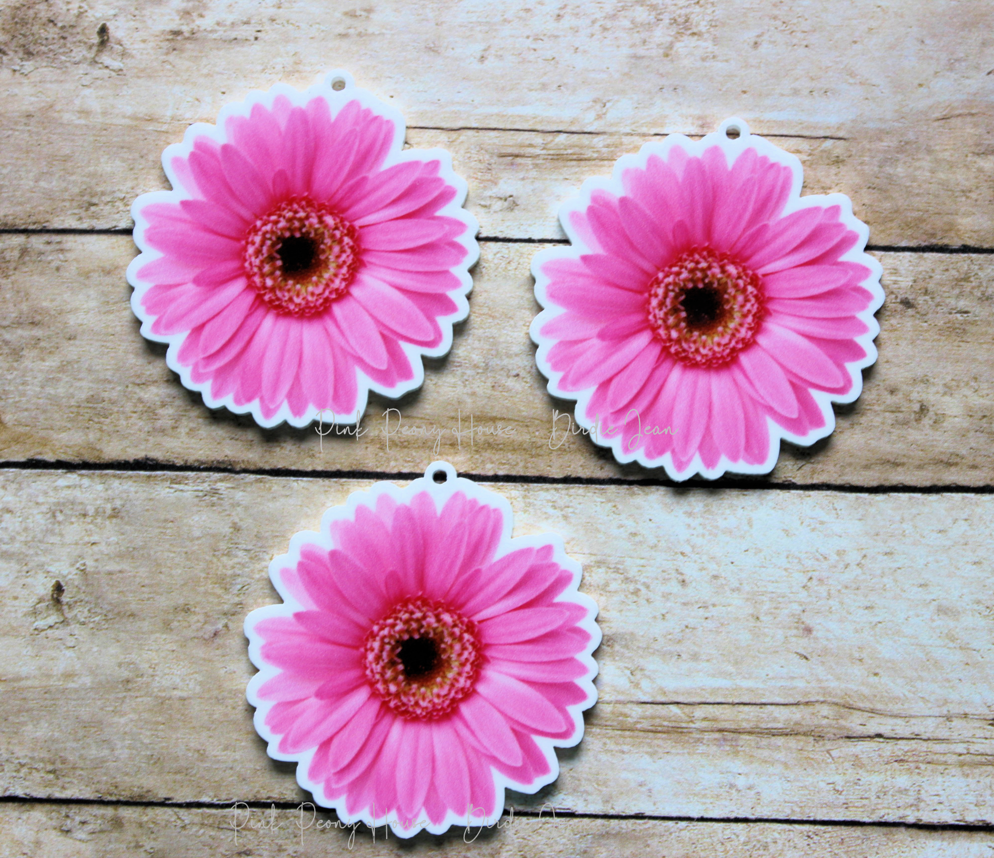 pinkdaisy3a Pink Gerbera Daisy Flower Planar Resin Flatback ( 3 pcs )