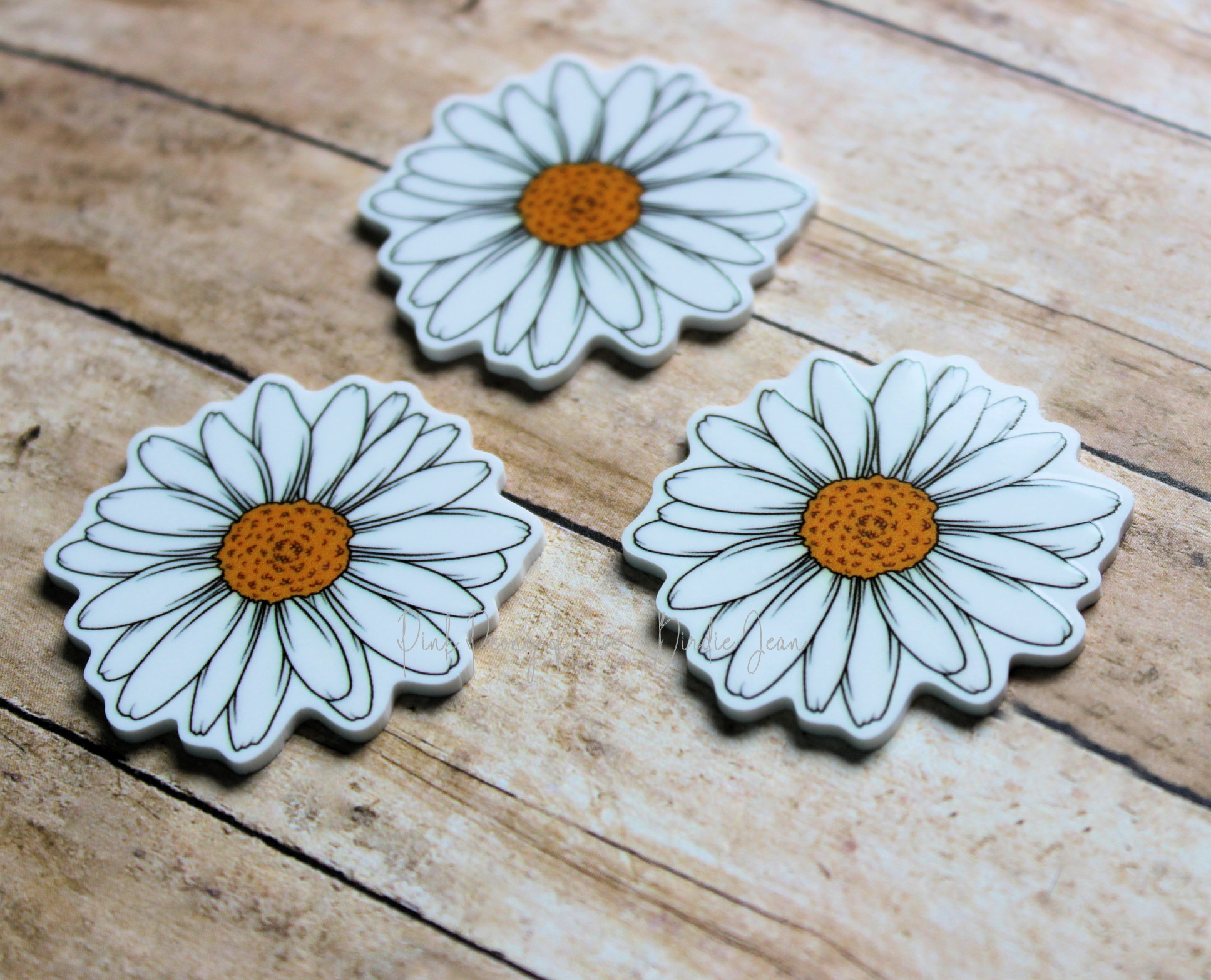 whitedaisy3b White Shasta Daisy Flower Planar Resin Flatbacks ( 3 pcs )