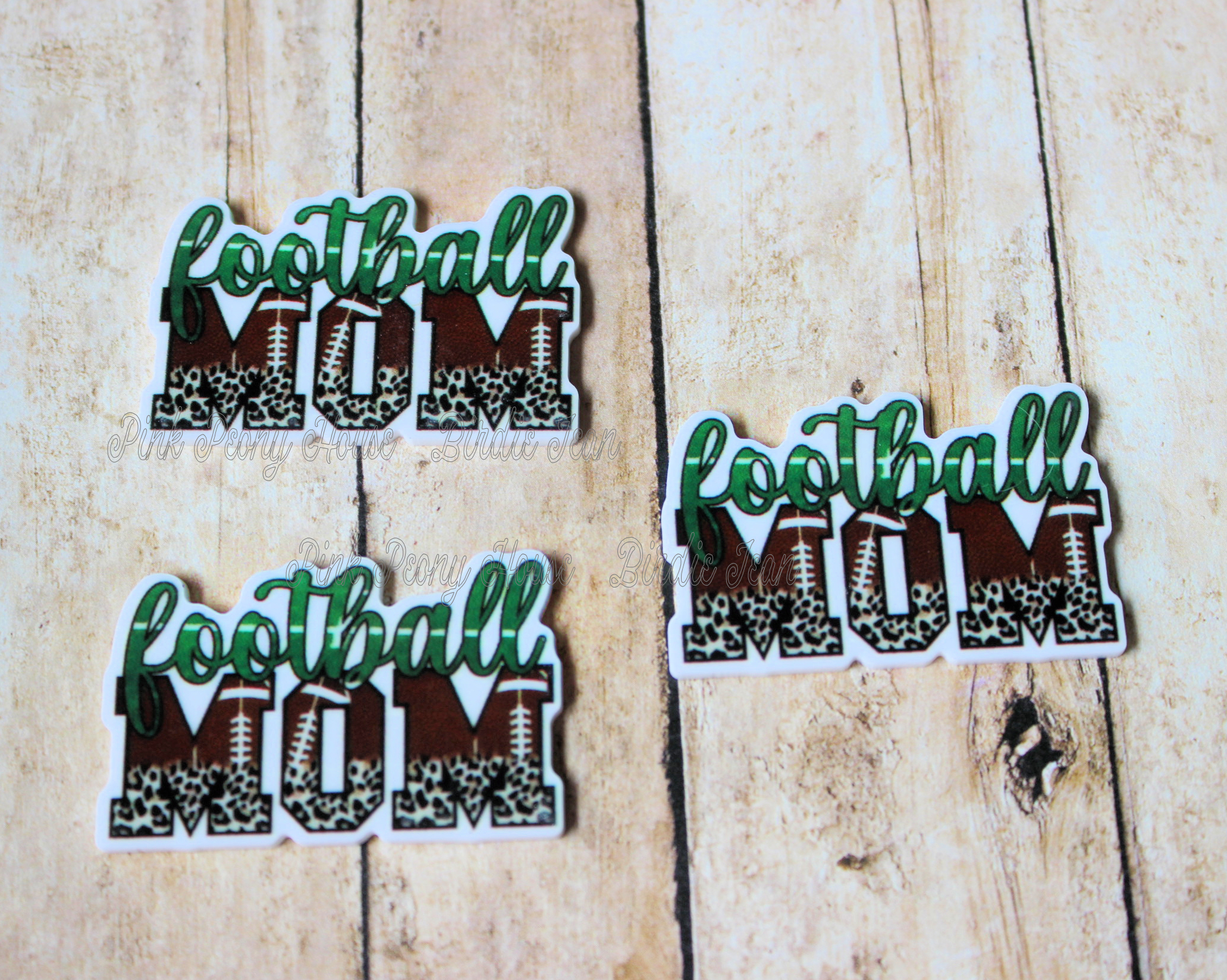 Football Mom Planar Resin Flatbacks ( 3 pcs ) - hair bow supplies, craft supplies, resins, ribbon, FOE, fold over elastic, feathers, ribbon, gros grain ribbon, bow centers - shop small at https://BirdieJean.com - small business based in the USA