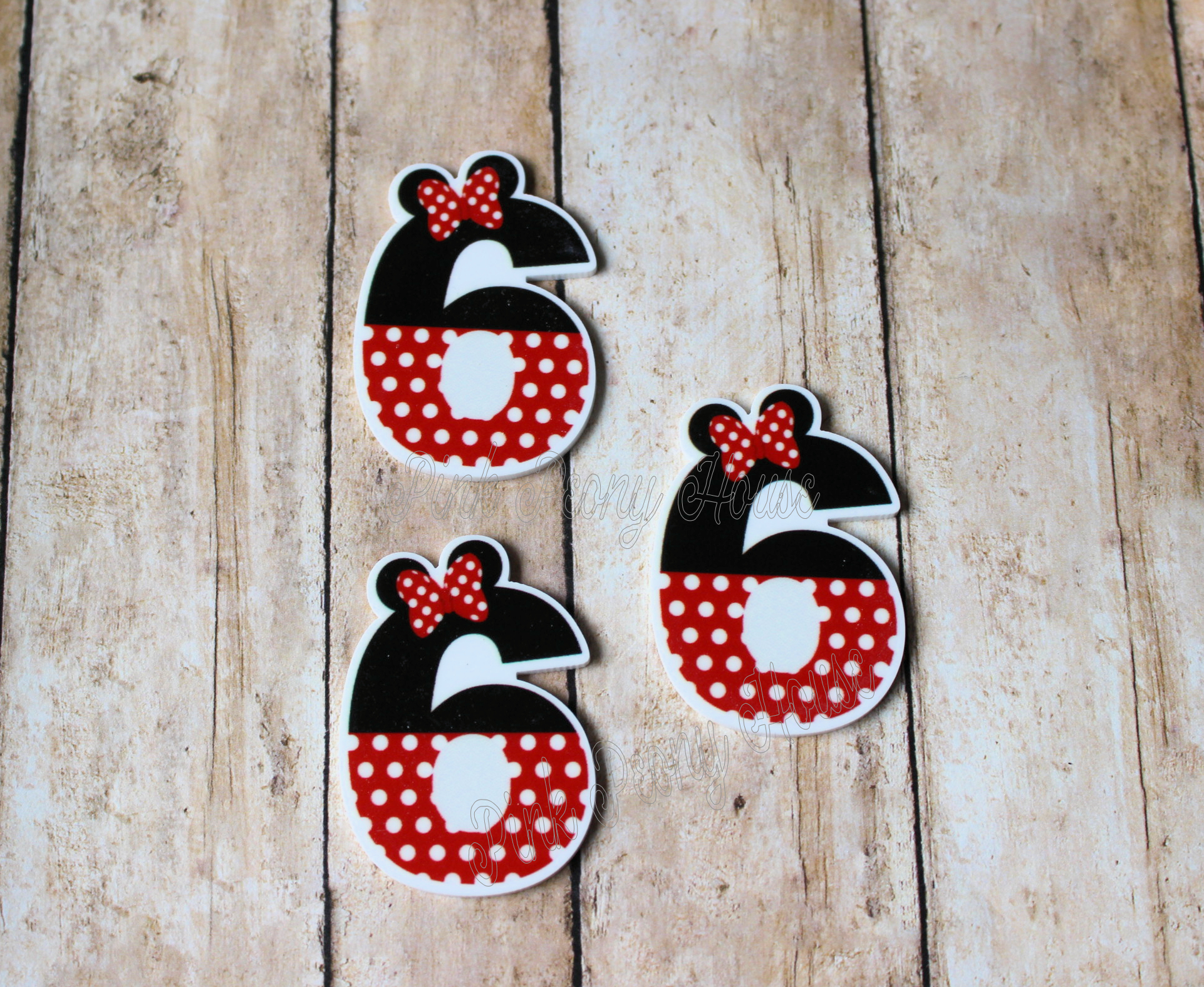 Number Six Minnie Mouse Planar Resin Flatback ( 3 pcs ) - craft supplies and hair bow supplies - free shipping available