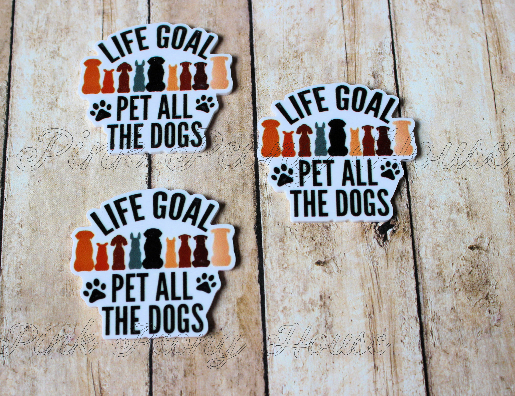 Life Goal : Pet All The Dogs Planar Resin Flatbacks ( 3 pcs ) - hair bow supplies, craft supplies, resins, ribbon, FOE, fold over elastic, feathers, ribbon, gros grain ribbon, bow centers