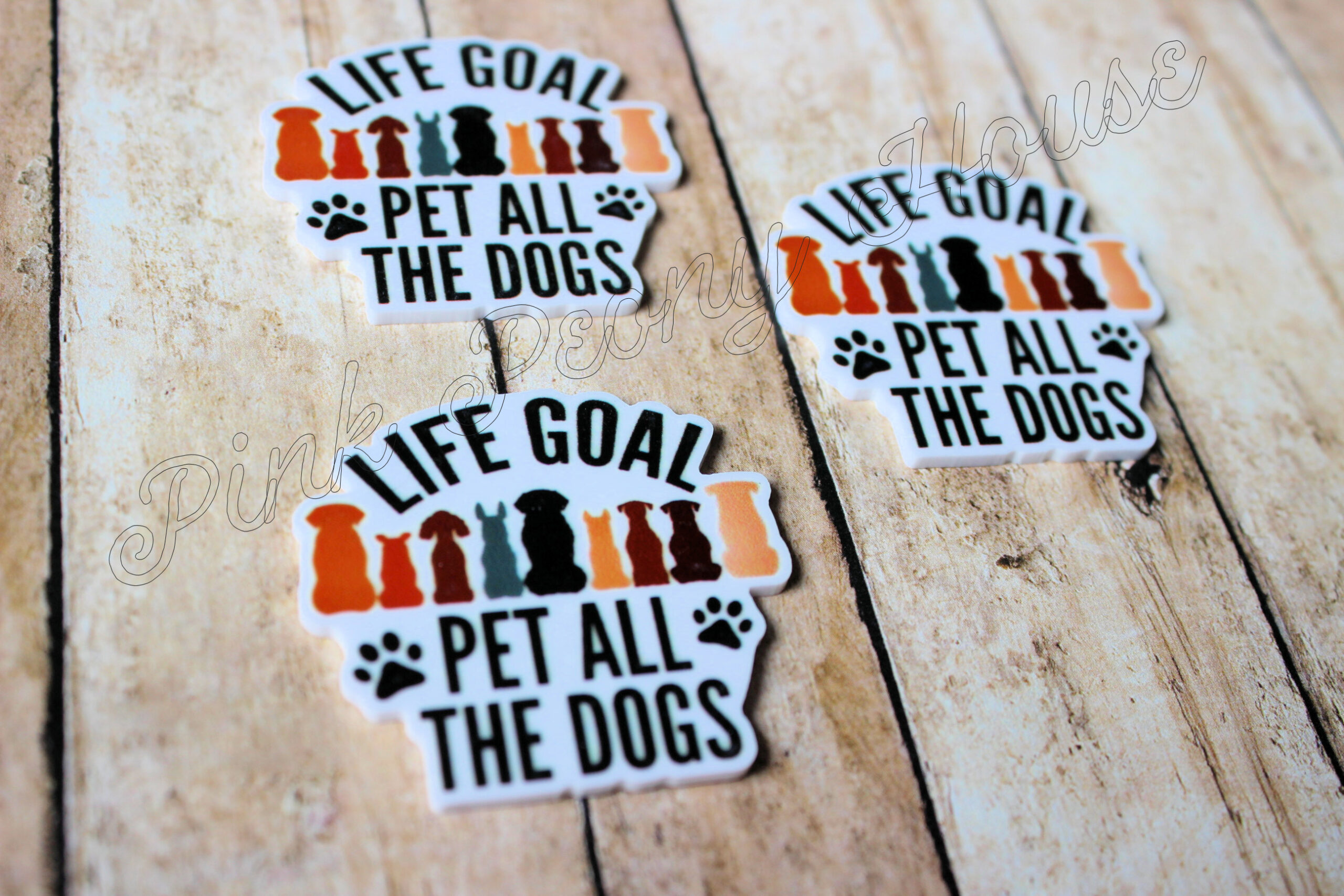 Life Goal : Pet All The Dogs Planar Resin Flatbacks ( 3 pcs ) - hair bow supplies, craft supplies, resins, ribbon, FOE, fold over elastic, feathers, ribbon, gros grain ribbon, bow centers