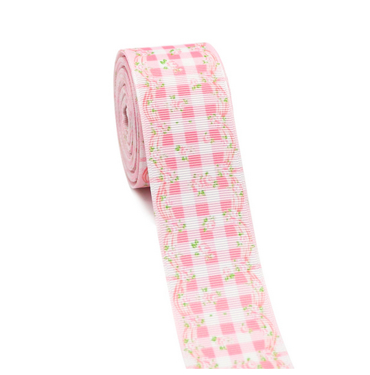 pinkginghamribbon2 1.5" Novelty Pink Gingham or Stripe Gros Grain Ribbon- 1 yard- sold by the yard