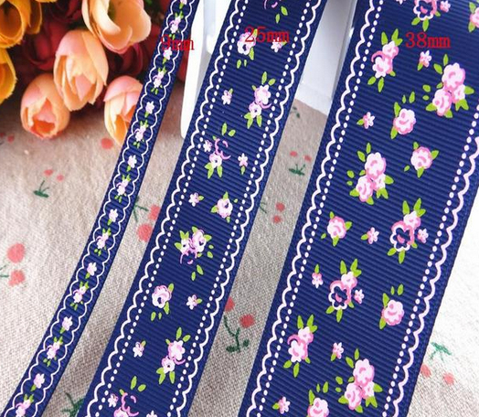 1" Novelty Floral Print Gros Grain Ribbon - 1 yard- sold by the yard