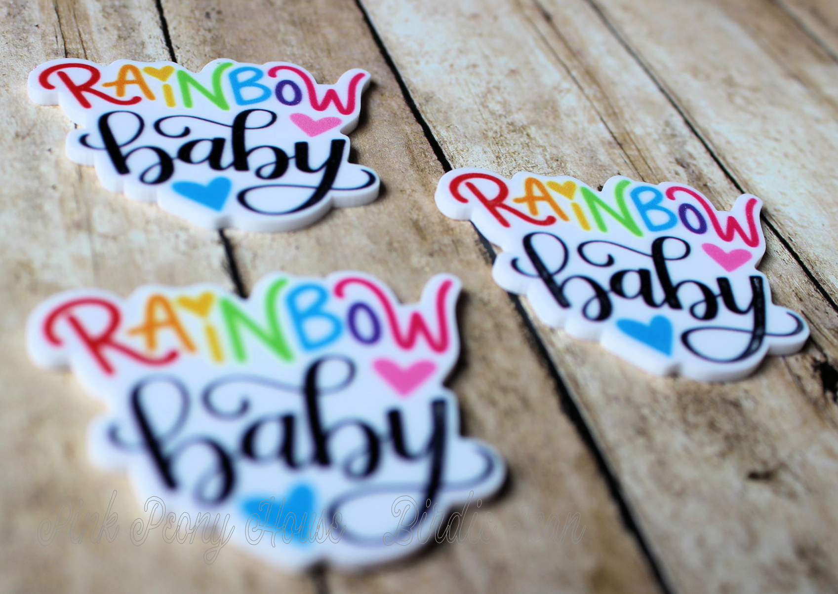 Rainbow Baby Planar Resin Flatbacks ( 3 pcs ) - hair bow supplies, craft supplies, resins, ribbon, FOE, fold over elastic, feathers, ribbon, gros grain ribbon, bow centers