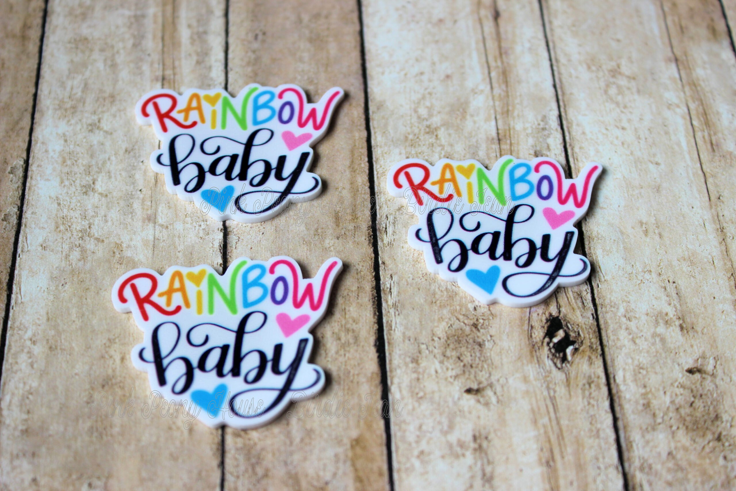 Rainbow Baby Planar Resin Flatbacks ( 3 pcs ) - hair bow supplies, craft supplies, resins, ribbon, FOE, fold over elastic, feathers, ribbon, gros grain ribbon, bow centers