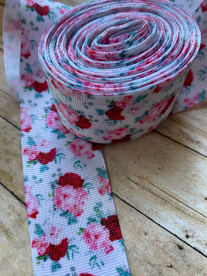 2" Red Rose Floral Gros Grain Ribbon - 1 yard- sold by the yard - hair bow supplies, craft supplies, resins, ribbon, FOE, fold over elastic, feathers, ribbon, gros grain ribbon, bow centers