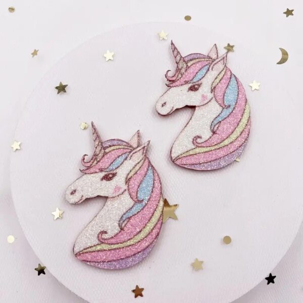2 Glitter Unicorn Felties Appliqué - Embellishments Hair Bow Centers Craft Supplies