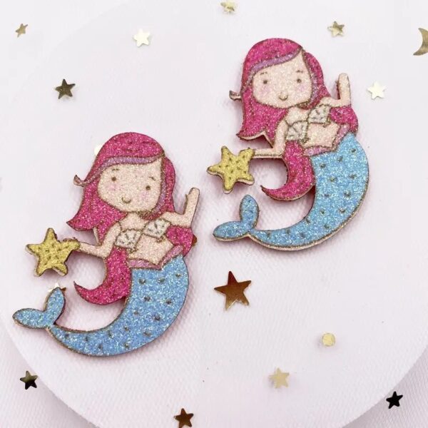 2 Glitter Mermaid Felties Appliqué - Embellishments Hair Bow Centers Craft Supplies