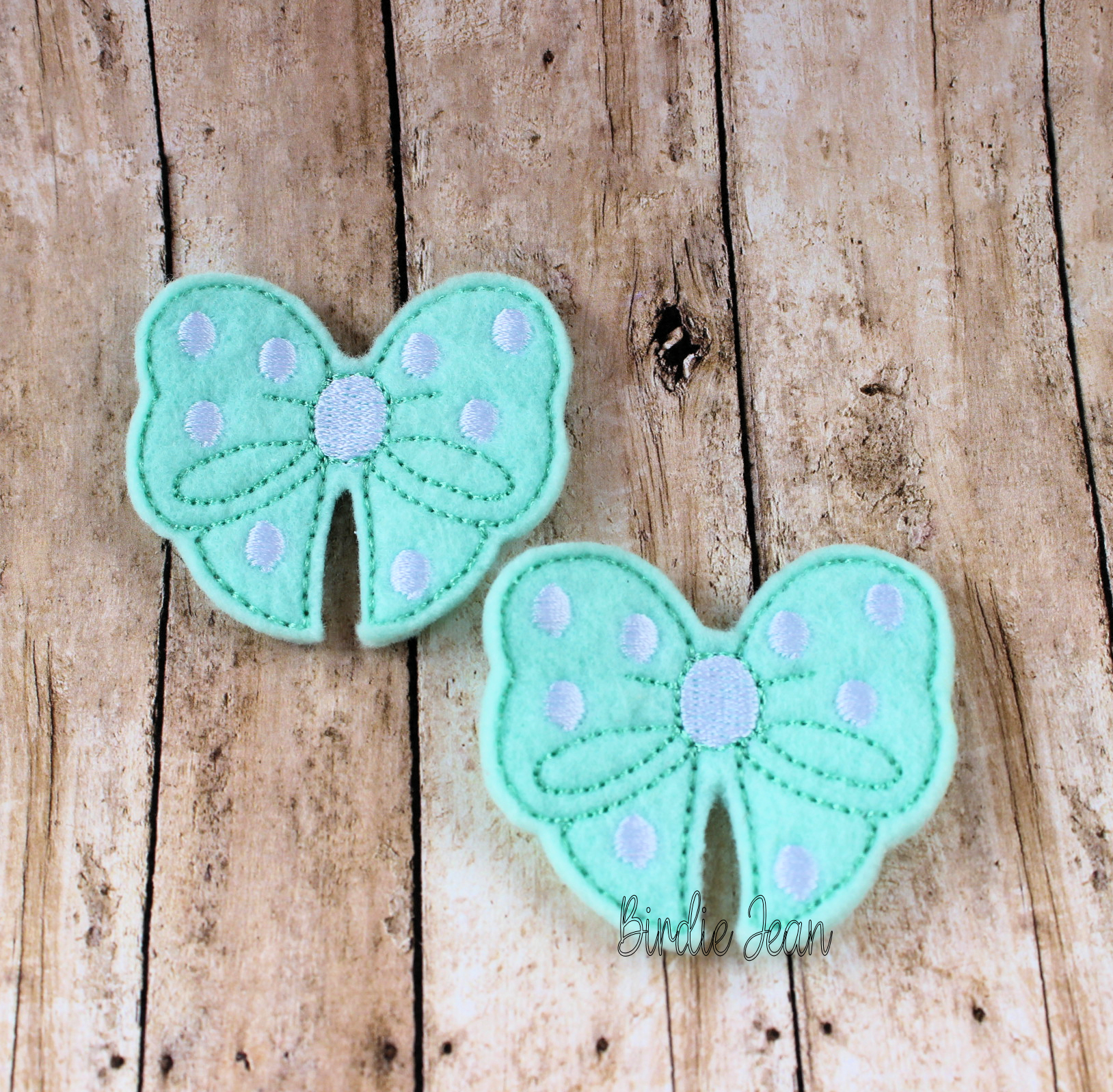 aquabowfeltie1aa 2 Cut Felties - Aqua Blue Bows with Polka Dots