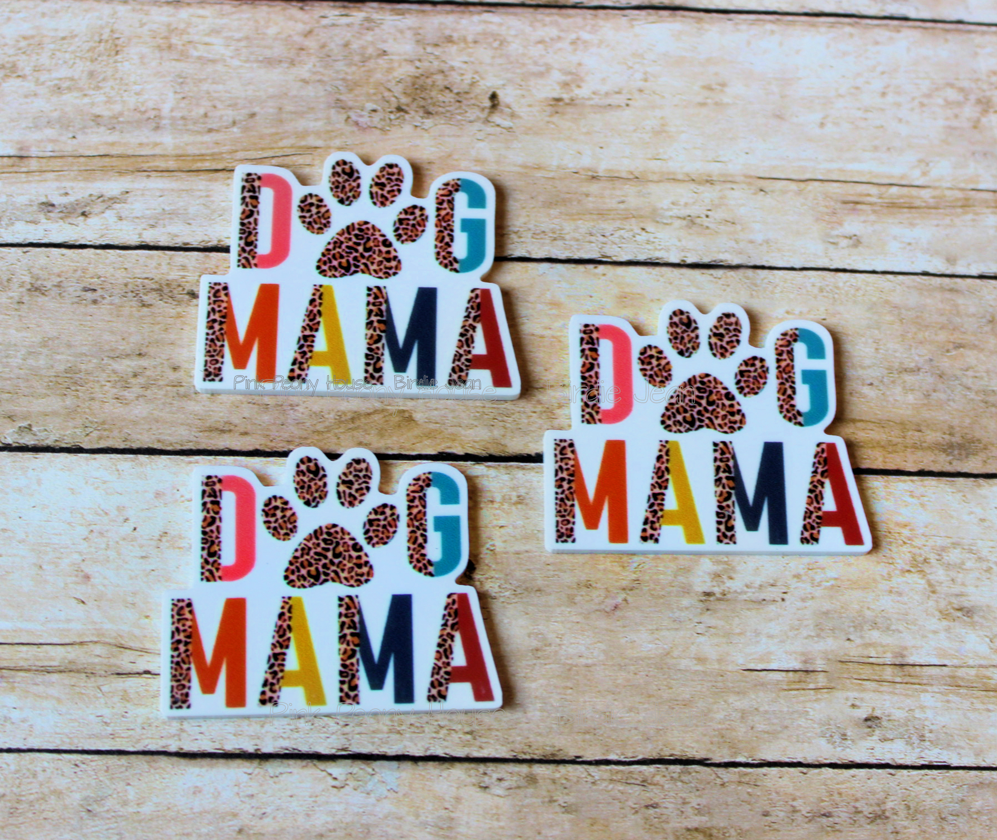 dogmama3a 3 Dog Mama Colorful Leopard Planar Resin flatbacks (3 pcs) hair bow supplies, hair bow centers, croc charm supplies, keychains, scrapbooking, craft supplies - free shipping available