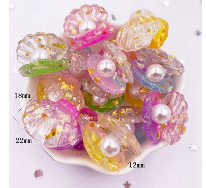 seashells 5 Glitter Resin Seashells Oysters with Pearls - Mermaid - Embellishments - mermaid crown embellishments - resin - pearl -pearls mermaids