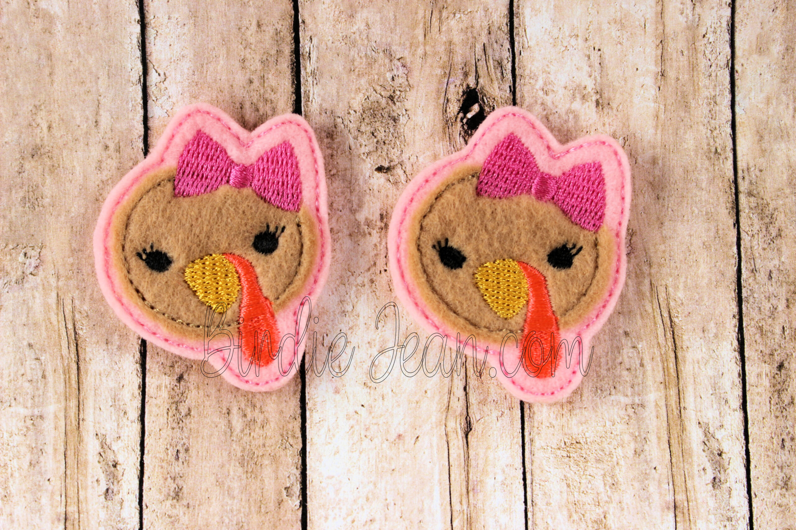 2 Girl Pink Turkey Felties -Thanksgiving supplies - hair bow supply, centers, craft supplies to make badge reels or hair clips - from a small , US based business